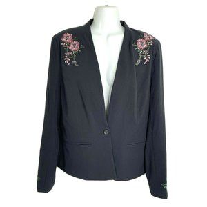 XOXO Women's Black Pink Floral 1 Button Blazer L